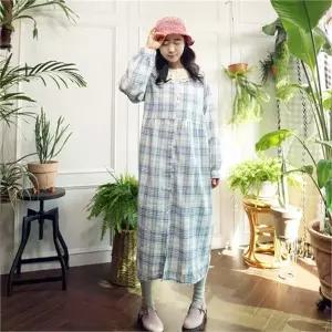 [앞머리]상큼한 감성타탄체크 앞단추 롱 셔츠원피스n229 _P074603084