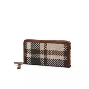 [롯데백화점]닥스 액세서리 LL[선물포장][TARTAN CHECK MIX] 브라운 타탄체크 가죽배색 지퍼장지갑 DCWA5E2