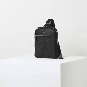 LI(LOUIS BRIDGE)블랙 패턴배색 가죽 웨이스트백 DBBA3E607