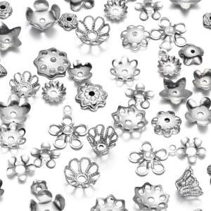 주얼리제작비즈 50 15 스타일 스테인레스 스틸 구슬 엔드 쥬얼리 만들기 바느질 스페이서 모자 DIY 액세서리