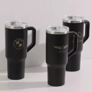 차량용 텀블러 제네시스 BMW 벤츠 로고 대용량 1.18리터 빨대 포함