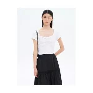 에잇세컨즈 8SECONDS 셔링 티셔츠 화이트 115642AQ11 214119