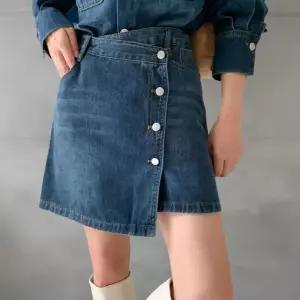 여성 탄탄한 코튼 청남방 미니스커트 세트