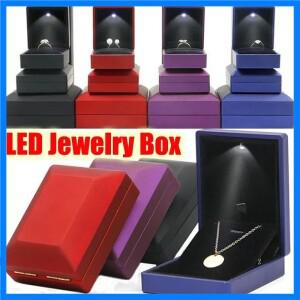 반지 목걸이용 LED 보석 상자 럭셔리 벨벳 보석 보관 케이스 약혼 반지 디스플레이 케이스 선물 포장 쇼케