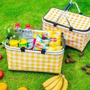 바구니 보온 피크닉 보냉 도시락 가방 캠핑 접이식 체크 (WFJ6ZO0)