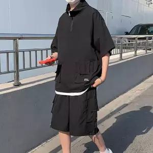 [하프클럽/]심플 집업 반팔 밴딩 반바지 세트 데일리 트레이닝복