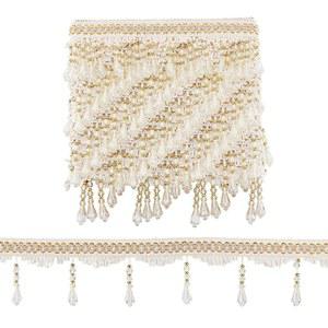 PH 팬더홀 12야드 비즈 프린지 트림, 3-3/4인치 재봉 트림 행잉 태슬 황금 크리스탈 레이스 리본 커튼 테이블보 홈 데코 드레스 의류 DIY 제작