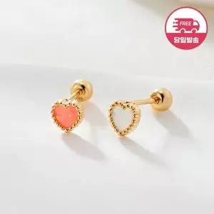 [비앤비골드] (당일발송) 14K 글램 그레인 하트 오팔 피어싱 한쪽 JAE40784
