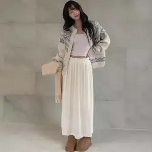 [다잇템] 여성 롱 레이스 바스락 보온 플라워패턴 편한 스커트