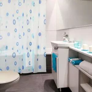 [콩심팥심]땡땡이 반투명 샤워 커튼 블루 소