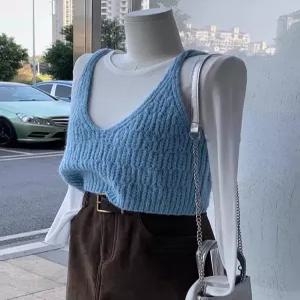 뷔스티에 스웨터 조끼 루즈한 캐미솔 레이디 짧은 옆트임