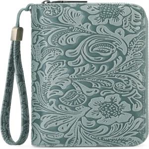 GOIACII 여성 지갑 손목시계 휴대폰 RFID 차단 대형 카드 홀더 더블 지퍼 그립 스트랩 가죽