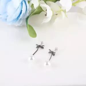 시후주얼리 블랙 리본 진주 드롭 귀걸이 EC559E (WFKBWAH)