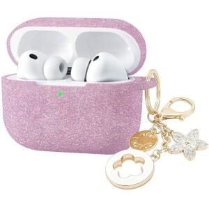 [미국배송] 에어팟 프로 3 케이스용 야미HXM (2025) 3세대 케이스와 호환되는 부드러운 실리콘 보호 커버 여성용 블링 키체인이 있는 귀여운 아이팟 케이스 (로즈 골드)