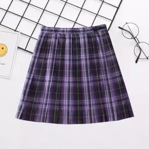 체크패턴 학생복 교복 기장선택 퍼플 교복치마 (WFKC2TU)