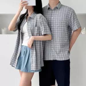 오버핏 체크 남방 여름 데일리 셔츠 커플 캐주얼 남자 여자 시원한 패턴 코디 박시 반팔 남녀공용 루즈