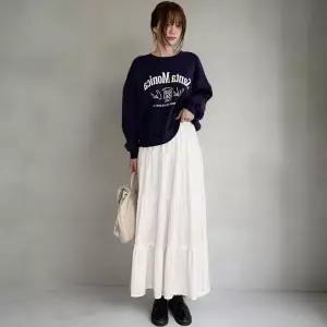 [하프클럽/]여성 가을겨울 부드러운 스웨이드 프릴 층이 있는 롱스커트