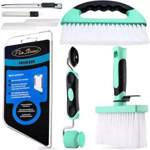 핀스톤 15pcs 벽지 도구 키트 플랫 및 코너 솔기 롤러 다용도 스무딩 스퀴지 접착 페이스트 브러시 필 앤