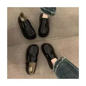 여친 플랫 워싱 소가죽 퍼 일체형 기모 버켄 슈즈 통굽 가을 겨울 키높이 단화 패피4