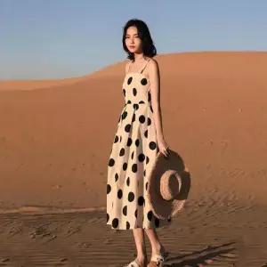 여성 땡땡이 무늬 끈 나시 데일리 원 WFGVIYM