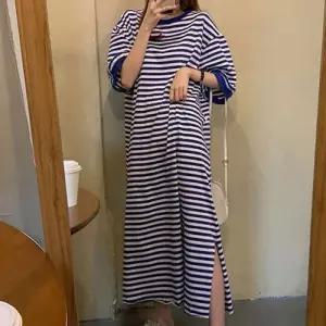 스트라이프 롱원피스 루즈핏 밑단절개 여름 홈웨어 WEE9271