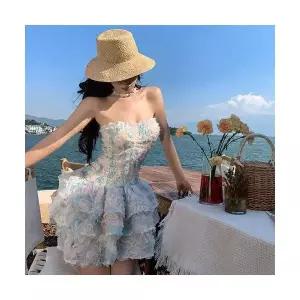 에네로 여성쉬폰원피스 스커트 입체 판꽃 랩 드레스 여자 원피스 UNO1