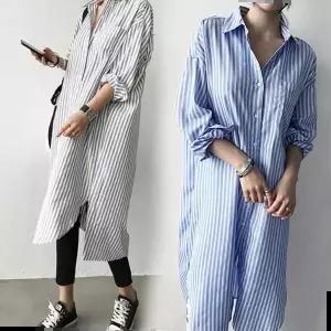 롱원피스 줄무늬 임부복 모닝셔츠 원피스 임산부