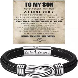 블링눅 손의 매듭 팔찌 엄마가 영원히 연결해준 내 아들의 가죽 생일 크리스마스를 위한 스테인리스 스틸