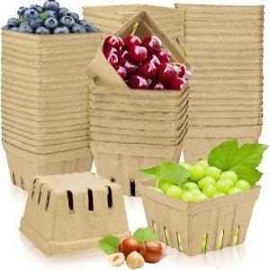 25개 천연 펄프 섬유 베리 바구니 작은 통풍 따기 용기 홀더 과일 채소 농산물 시장 식료품 뒷마당 파티용