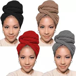 흑인 여성용 PWEOUKE 헤드 랩 아프리카 경량 롱 플레인 터번 헤어 스카프