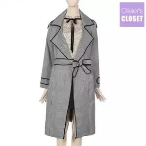 [하프클럽/올리비에스클로젯]하운드투스 배색라인 트렌치 코트_