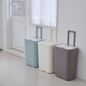 보담 대용량 캐리어형 이동식 재활용 가정용분리수거함 60리터