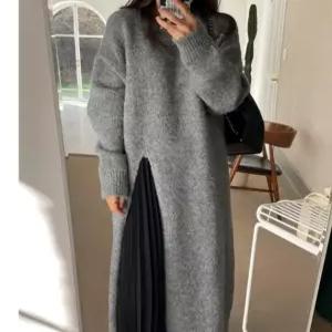 [드레스허그]트임 스웨터 니트 롱 원피스