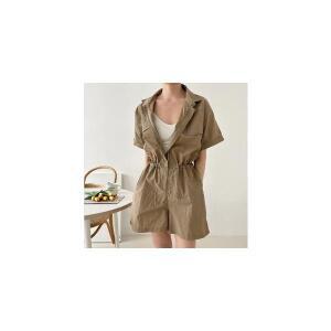 아노락 바스락 셔츠 카라 반팔 미니 집업 원피스