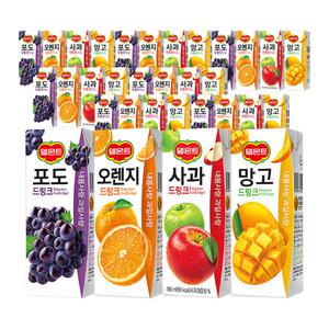 델몬트 드링크 4종 혼합 190ml 32팩 피크닉 음료 간식 주스 포도 오렌지 사과 망고