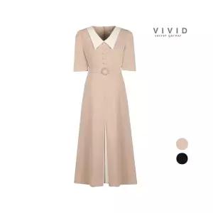 [하프클럽/비비드시크릿가너]여성 카라배색 여름 반팔 벨티드 원피스