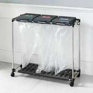 재활용 분리수거함 3단+비닐50매/쓰레기/가정용/분리수거/통/거치대/분리/수거대/봉투