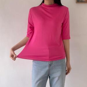 여자 반폴라 모달스판 핫핑크 봄여름 티셔츠