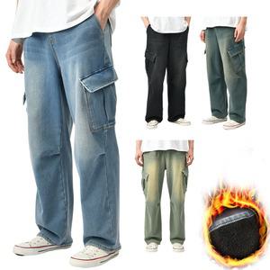 남자 겨울 기모 청바지 와이드 카고 본딩 밴딩 스판 데님 팬츠 4컬러 304
