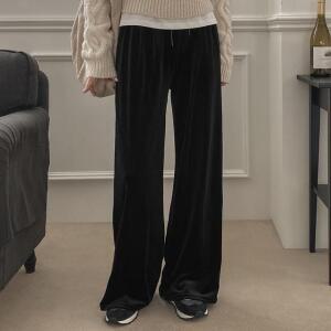 [시크릿라벨] [체형커버/부들보들] 와이드 올밴딩 벨벳 팬츠