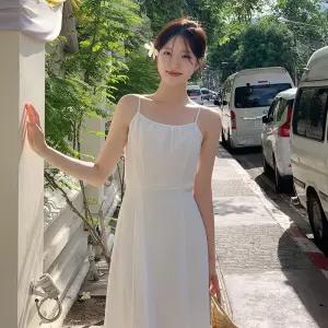 (휴양지룩/부유방커버O/청순퓨어템) 헬린 플레어 스트랩 뷔스티에 롱 원피스 op15766