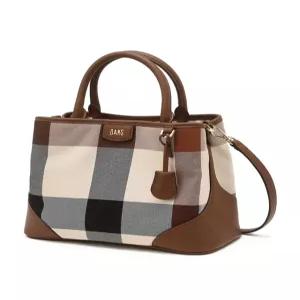 닥스 액세서리 25FW [빅하우스체크] 브라운 소가죽 콤비 체크 자카드 토트백 DCBA5F601W2