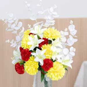 국화 성묘 꽃다발 조화 화이트 유카리 폼폼 45x60cm 납골당 산소 추모 장식 수목장 꾸미기