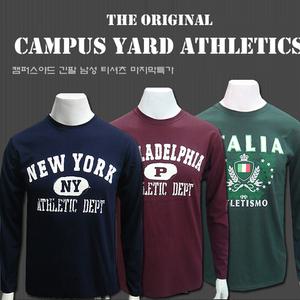 (캠퍼스야드) 긴팔티셔츠 라운드 면 티셔츠  쭉티 브랜드 프린트 솔리드 후드