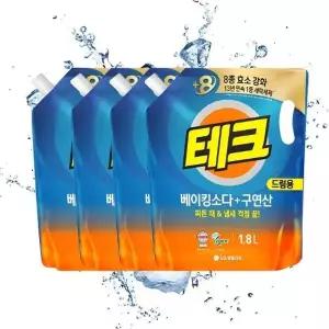 LG생활건강 테크 베이킹소다 구연산 액체세제 1.8L 리필 드럼 X 4