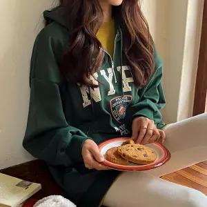 [핑크시슬리] 엔와이 반집업 기모 롱후드