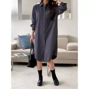 [하프클럽/샵앤]여성 카라 롱셔츠 무릎기장 원피스 21DS-WDR-4890-아이보리