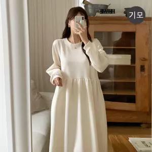 기모 셔링 롱 원피스 겨울 퍼프 루즈핏 임부복 G147