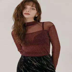 [막스까르띠지오]시스루 반폴라 레이어드 메탈 티셔츠