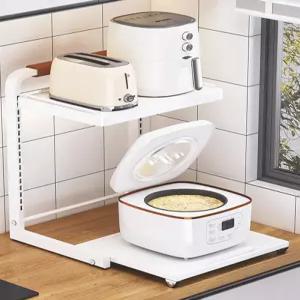 주방 밥솥 레일 선반 화이트 2단 슬라이딩 전자레인지 높이조절가능 상판 밥솥장